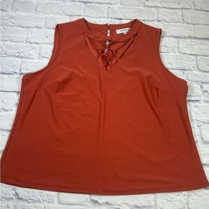 Lily White Orange Sleeveless Beaded Neckline Blouse. Size 3X. Fall Transition.